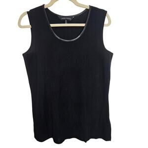 Ming Wang Black Sleeveless Blouse Tank Top Shirt Women S Faux Leather Trim